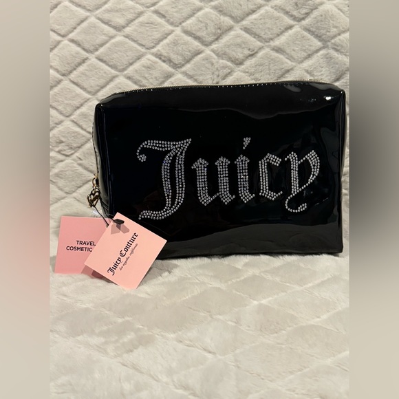 Juicy Couture Accessories - JC Juicy couture travel cosmetic makeup bag shiny black with bling juicy NWT